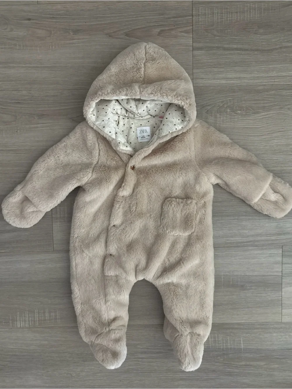 Zara Cream Plush Hooded Baby One-Piece for Winter super soft Bunting